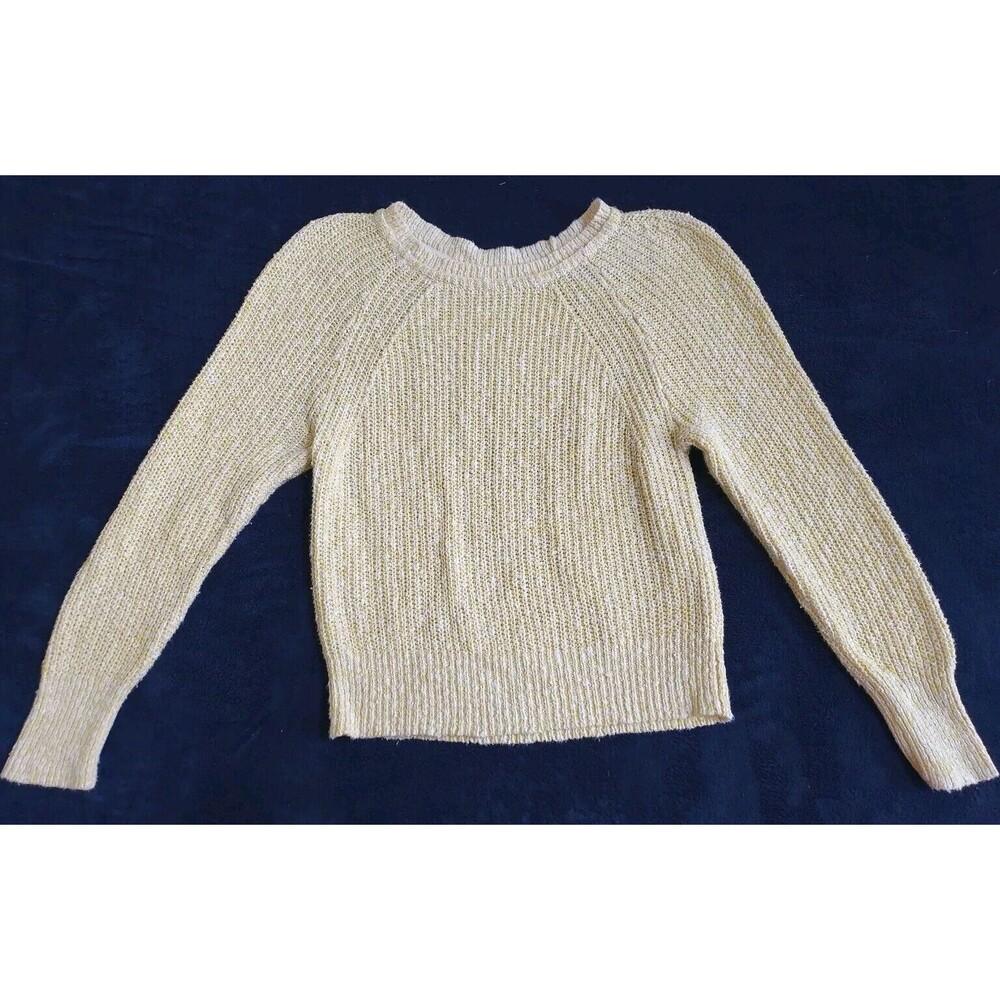 Ladies Free People Yellow/White Linen Blend LS Lightweight Sweater Size Small